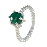 Emilia Green Solitaire Ring with Silver Braided Band